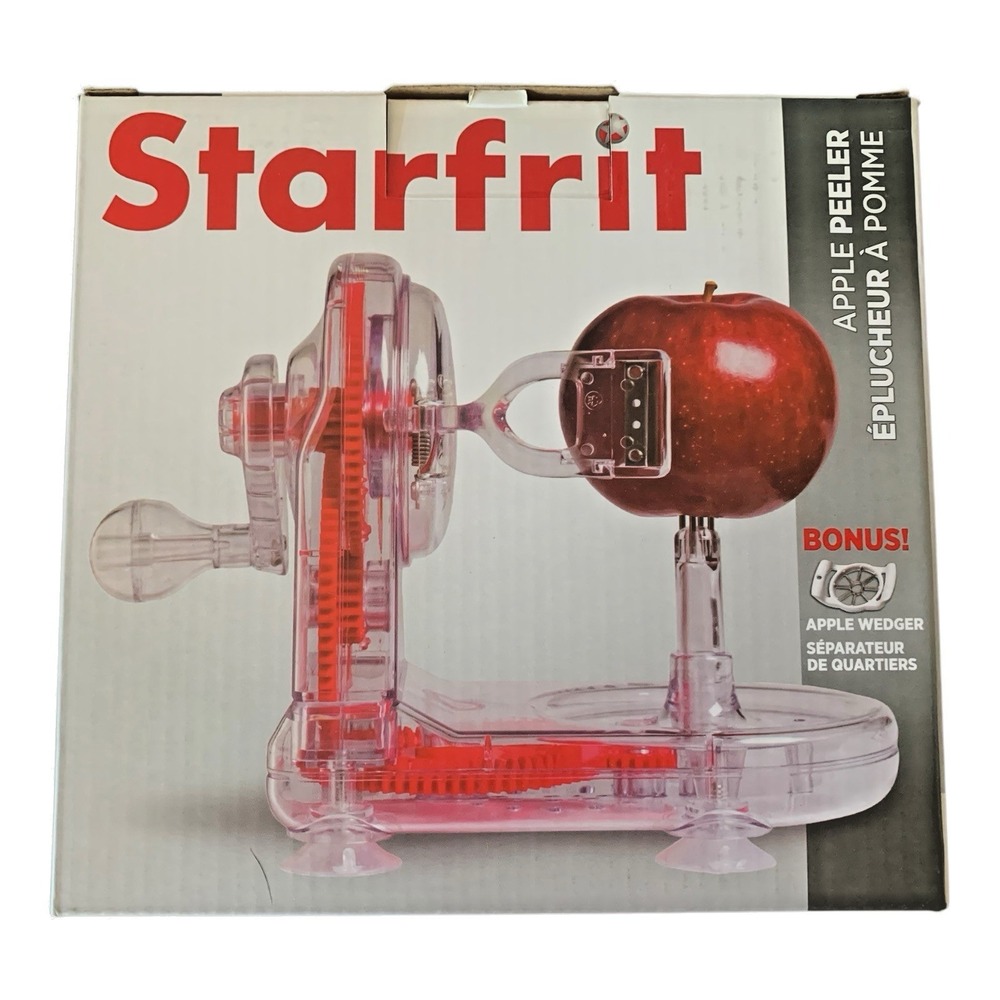 Starfrit Apple Peeler Manual Crank Clear Red Kitchen Gadget‎ with Wedger Box